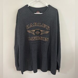VTG Harley Davidson Waffle Knit Thermal Shirt Mens 3XL Gray 90s Logo Long Sleeve